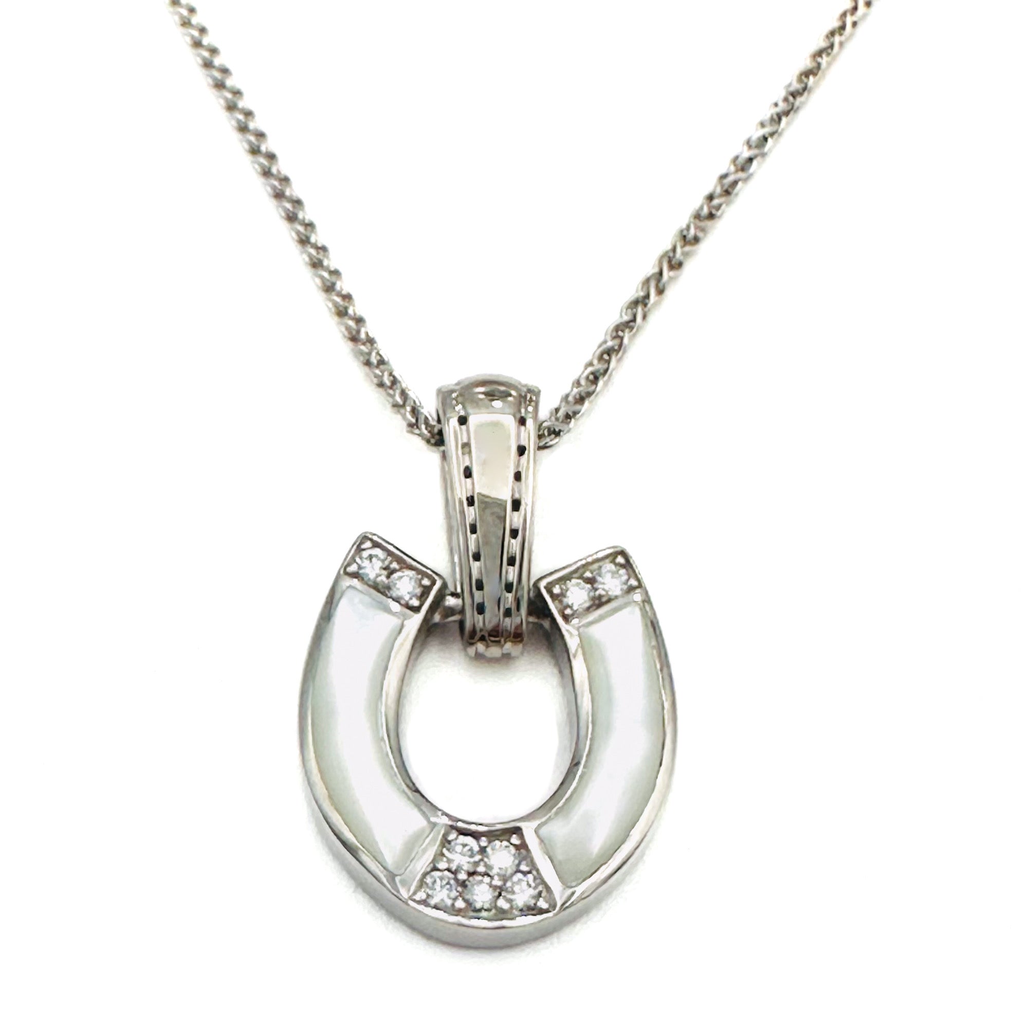 Horseshoe Necklace, Diamonds Mother of Pearl in 14k Gold