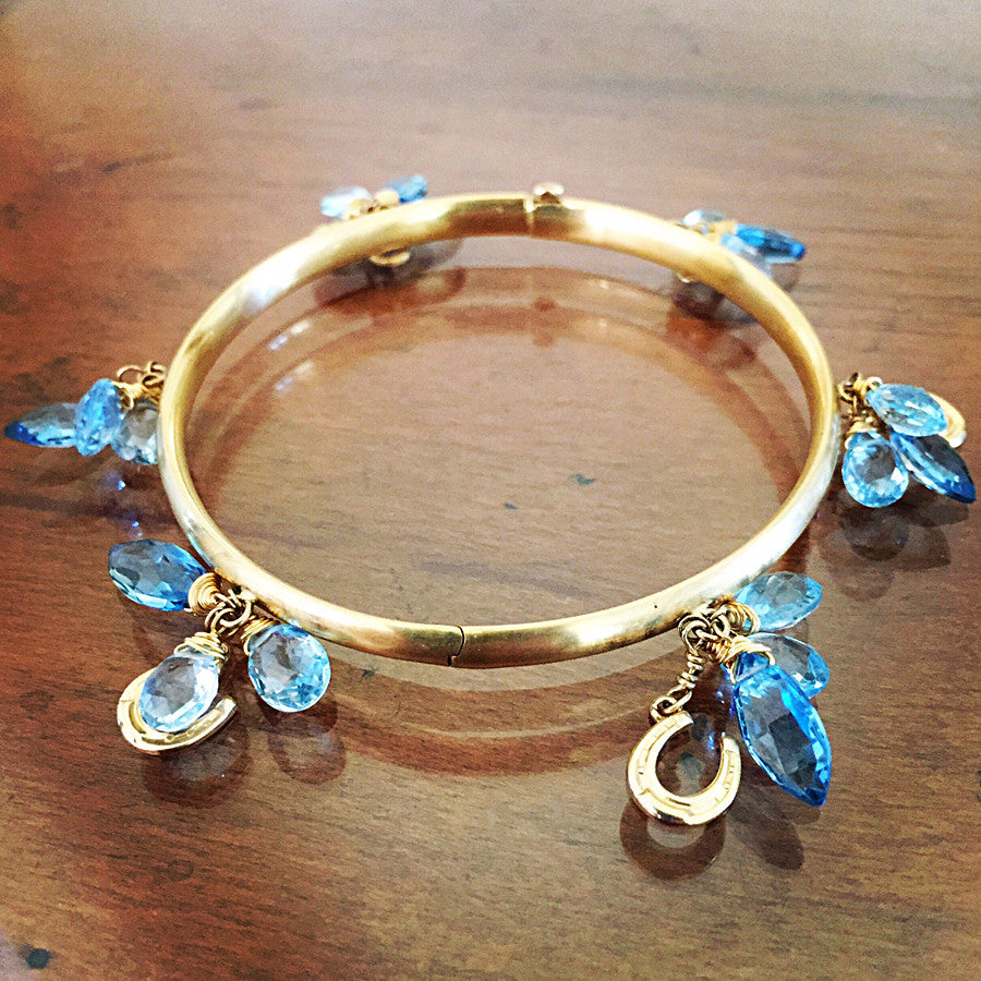 Horseshoe Bracelet, Blue Topaz 14k gold Bangle – Ashley's Equestrian